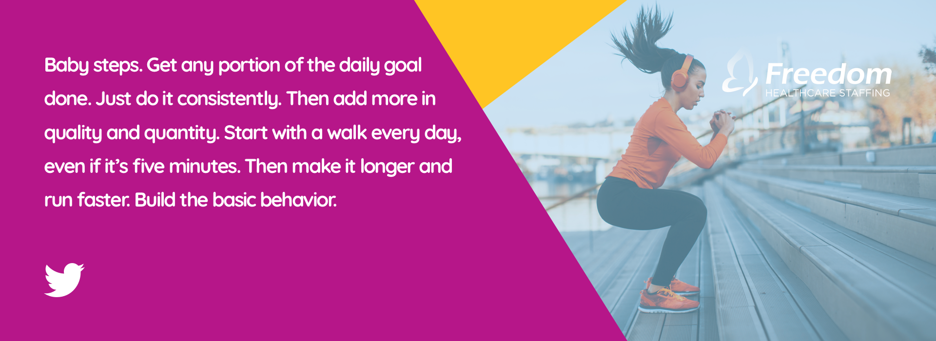 Baby steps. Get any portion of the daily goal done. Just do it consistently. Then add more in quality and quantity. Start with a walk every day, even if it’s five minutes. Then make it longer and run faster. Build the basic behavior.